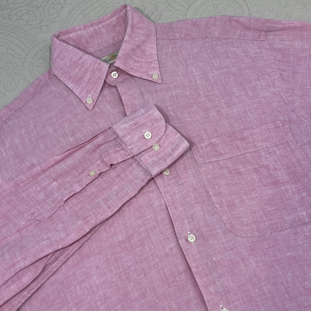 Peter Millar Mens Pink 100% Linen Long Sleeve Button Down Shirt Sz M Beach
